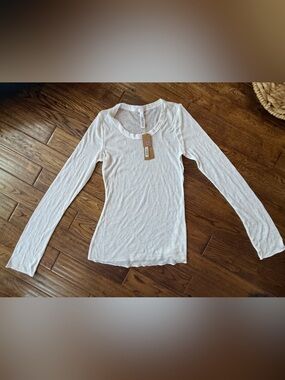 NWT SKIMS Sheer Cotton Long Sleeve Crew Neck White S